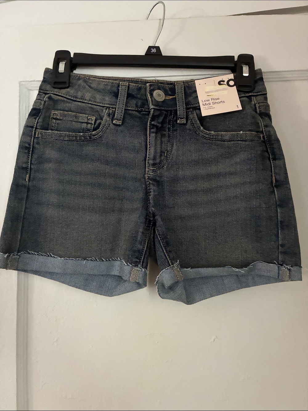 Low-Rise Denim Midi Shorts - Blue